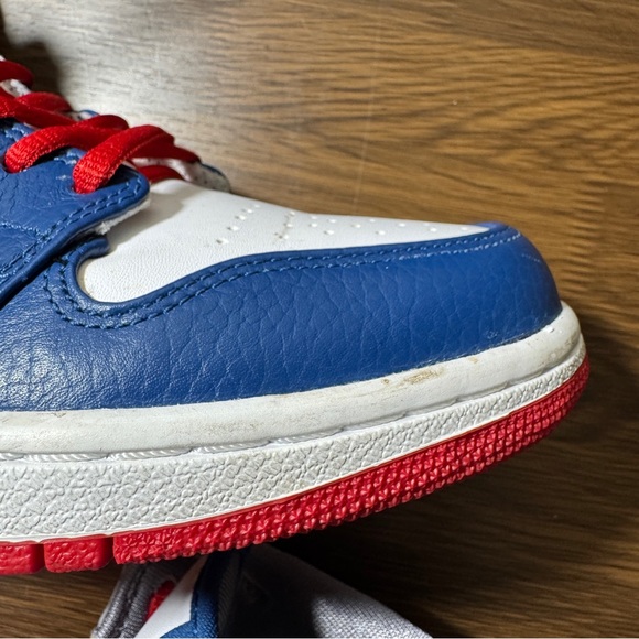 Nike Air Jordan 1 Mid Size 9 Men Shoes 554724 107 White/Fire Red-TR BL-CMNT GRY - Picture 8 of 11